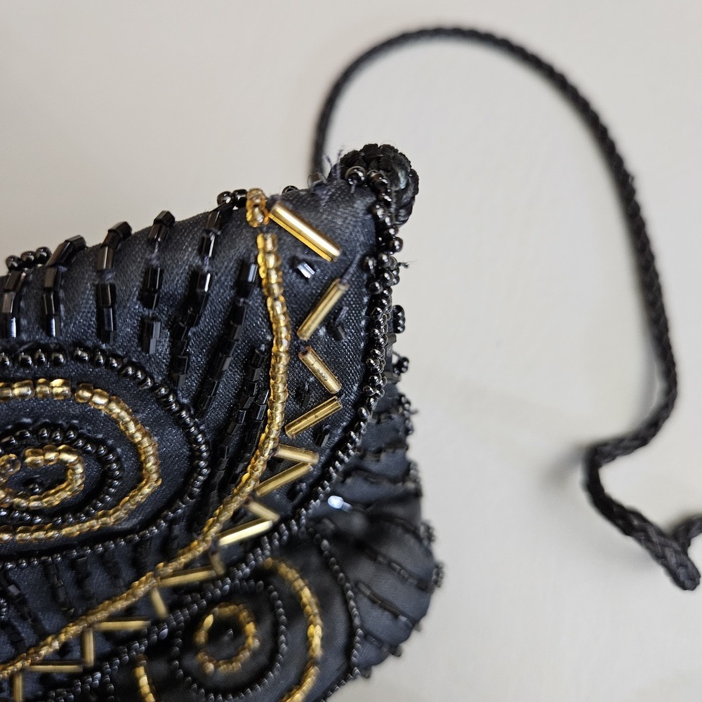 Beaded Handbag Purse Black Gold Evening Hoco Shoulder Strap - Picture 5 of 11